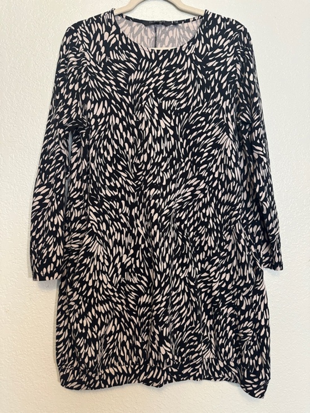 NOSH Nordic Black White Long Sleeve Printed Shift Tunic Dress XL